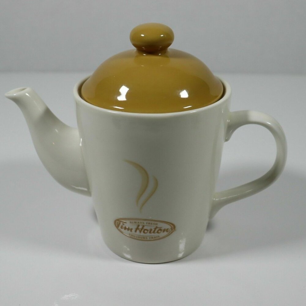 Tim Hortons Teapot Always Fresh Limited Edition Bilingual Beige Ceramic